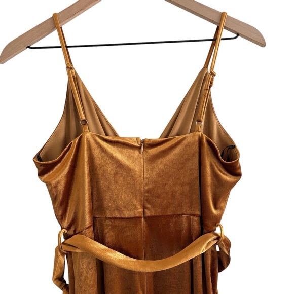 Lulus Regal Evening Copper Velvet Jumpsuit Small Party Cocktail Dressy - Picture 7 of 16